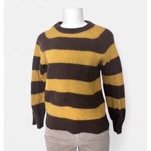 Vintage Grandpa Sweater Shaggy Net Chunky Stripes 80’s Brown Mustard Preppy L